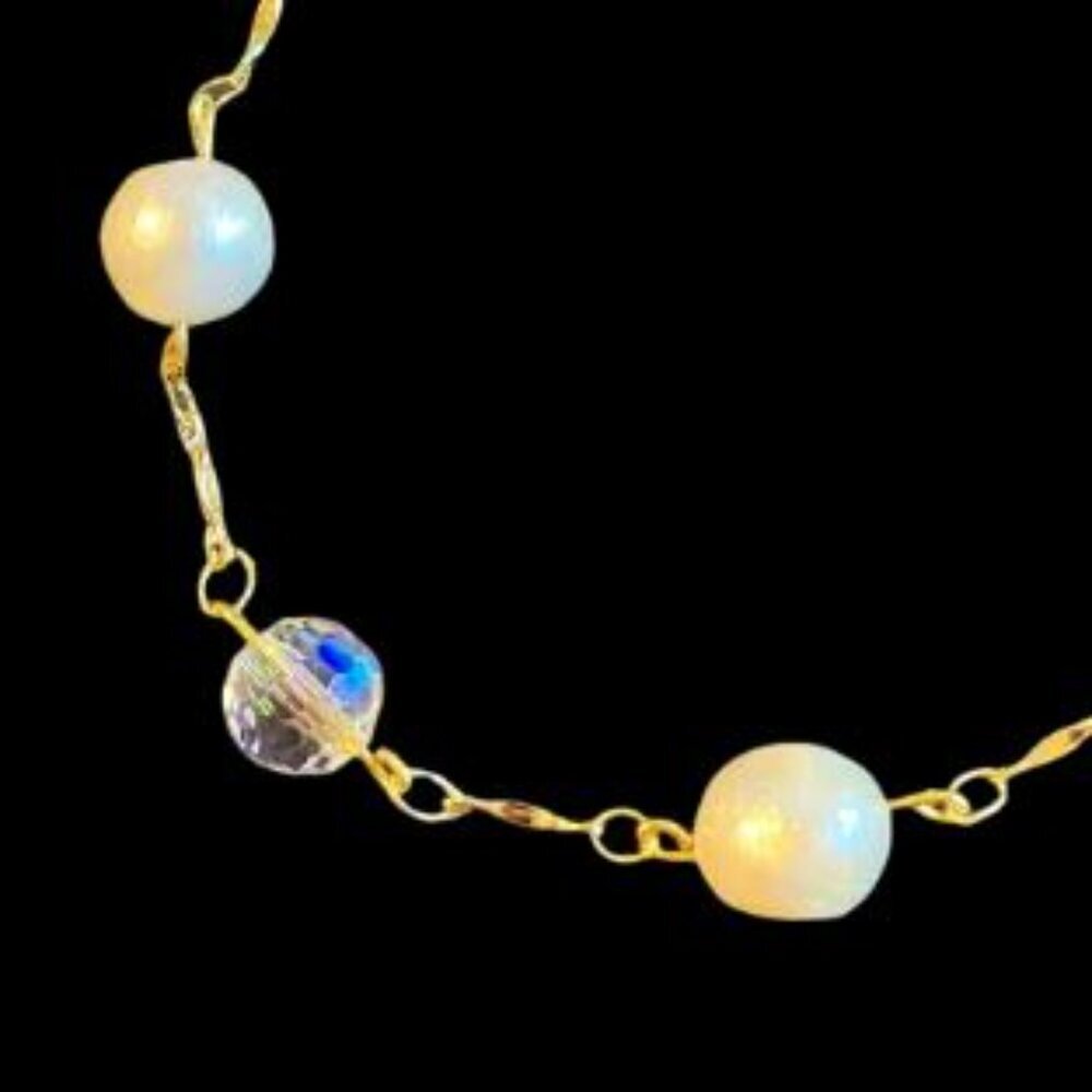 Handcrafted Glass and Genuine Baroque Pearl Bracelet with Gold-Tone Chain 8" NEW - Picture 5 of 5